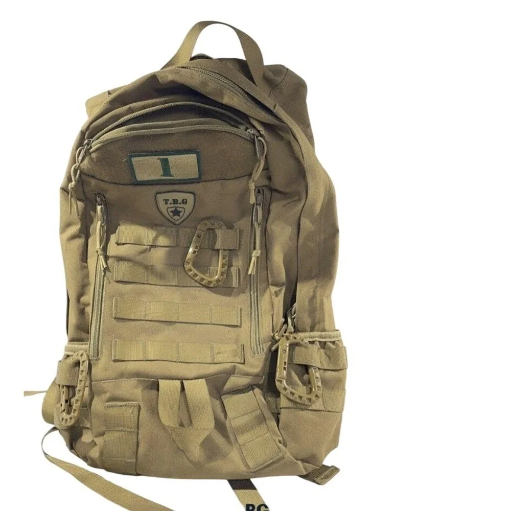 T.B.G. Canvas Military Style Backpack 19 Inch Tan Tactical MOLLE Bag